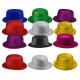 12x Assorted Colours Glitter Bowler Hat Bulk Pack - Sparkly Costume Hats for Dance/Fancy Dress Party