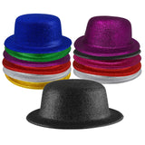12x Assorted Colours Glitter Bowler Hat Bulk Pack - Sparkly Costume Hats for Dance/Fancy Dress Party