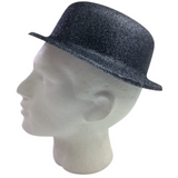 12x GLITTER BOWLER HAT Fancy Party Plastic Costume Cap Fun Dress Up Sparkle BULK - Black