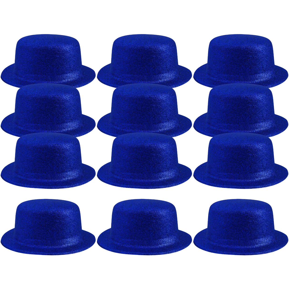12x Blue Glitter Bowler Hat Bulk Pack - Sparkly Costume Hats for Dance/Fancy Dress Party