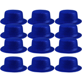 12x Blue Glitter Bowler Hat Bulk Pack - Sparkly Costume Hats for Dance/Fancy Dress Party