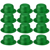 12x Green Glitter Bowler Hat Bulk Pack - Sparkly Costume Hats for Dance/Fancy Dress Party