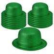12x Green Glitter Bowler Hat Bulk Pack - Sparkly Costume Hats for Dance/Fancy Dress Party