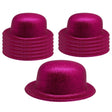 12x Hot Pink Glitter Bowler Hat Bulk Pack - Sparkly Costume Hats for Dance/Fancy Dress Party
