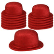 12x Red Glitter Bowler Hat Bulk Pack - Sparkly Costume Hats for Dance/Fancy Dress Party
