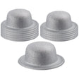 12x White/Silver Glitter Bowler Hat Bulk Pack - Sparkly Costume Hats for Dance/Fancy Dress Party