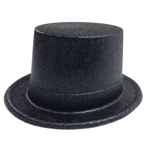 12x Black Glitter Top Hats Bulk Pack - Sparkly Dance Costume/Fancy Dress Party