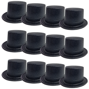 12x Black Glitter Top Hats Bulk - Sparkly Dance Costume/Fancy Dress Party