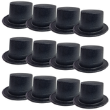 12x Black Glitter Top Hats Bulk Pack - Sparkly Dance Costume/Fancy Dress Party