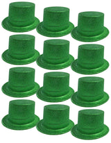 12x Green Glitter Top Hats Bulk Pack - Sparkly Dance Costume/Fancy Dress Party