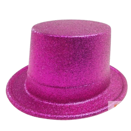 12x Hot Pink Glitter Top Hats Bulk Pack - Sparkly Dance Costume/Fancy Dress Party