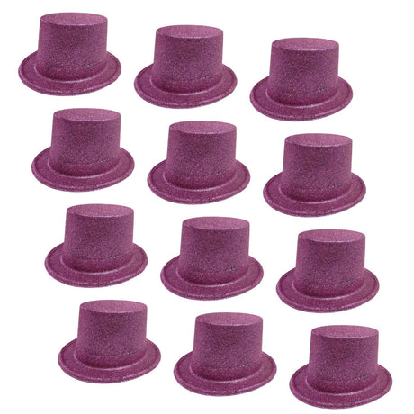 12x Light Pink Glitter Top Hats Bulk Pack - Sparkly Dance Costume/Fancy Dress Party