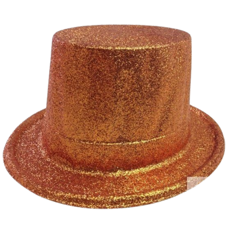12x Orange Glitter Top Hats Bulk Pack - Sparkly Dance Costume/Fancy Dress Party