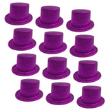 12x GLITTER TOP HAT Fancy Party Plastic Costume Tall Cap Fun Dress Up BULK - Purple