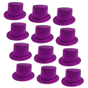 12x Purple Glitter Top Hats Bulk - Sparkly Dance Costume/Fancy Dress Party