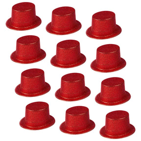 12x Red Glitter Top Hats Bulk - Sparkly Dance Costume/Fancy Dress Party