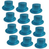 12x Sky Blue Glitter Top Hats Bulk Pack - Sparkly Dance Costume/Fancy Dress Party