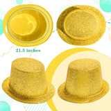 12x Yellow/Gold Glitter Top Hats Bulk Pack - Sparkly Dance Costume/Fancy Dress Party