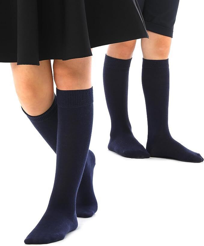 12x Knee High School Socks for Girls Boys Plain Cotton Rich Kids Bulk - Navy - 6-11