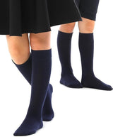 12x Knee High School Socks for Girls Boys Plain Cotton Rich Kids Bulk - Navy - 6-11
