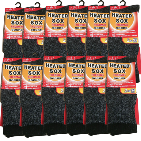 12 Pairs Mens Thermal Heated Socks Bulk Pack (6-11 UK) - Warm Winter Work Ski Socks