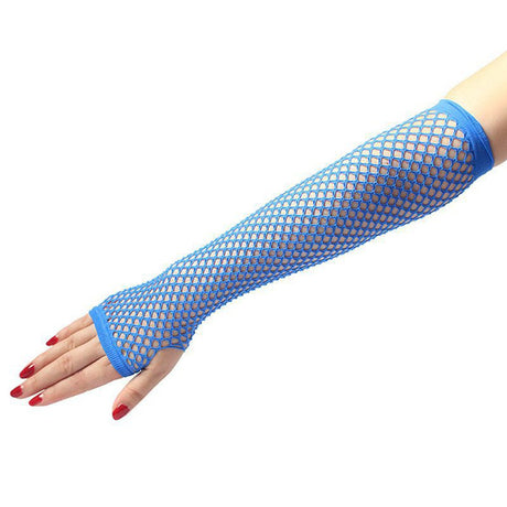 12x FISHNET GLOVES Fingerless Elbow Length 70s 80s Womens Costume Party BULK - Fluro Green