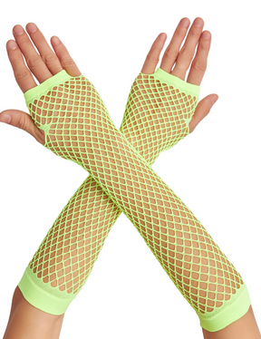 12 Pairs Yellow Long Fishnet Gloves Bulk - Fingerless Elbow Length (70s & 80s Costume/Party)