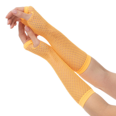 12x FISHNET GLOVES Fingerless Elbow Length 70s 80s Womens Costume Party BULK - Purple