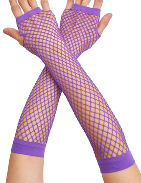 12 Pairs Purple Long Fishnet Gloves Bulk - Fingerless Elbow Length (70s & 80s Costume/Party)