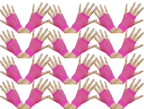 12 Pairs Hot Pink Fishnet Gloves Bulk - Fingerless Wrist Length (70s & 80s Costume/Party)
