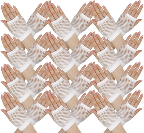12 Pairs White Fishnet Gloves Bulk - Fingerless Wrist Length (70s & 80s Costume/Party)