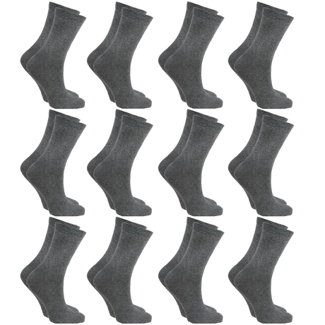 12x Pairs Grey School Socks Bulk Pack - Plain Cotton Rich for Girls/Boys School Uniform (Size 13-3)