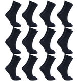 12x Pairs Black School Socks Bulk Pack - Plain Cotton for Girls/Boys School Uniform