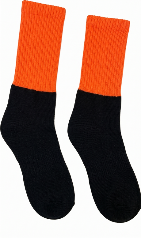 12x Pairs Orange Hi Vis Work Socks Bulk Pack - High Visibility Fluro Safety Tradie Workwear