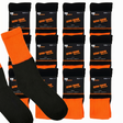 12x Pairs Orange Hi Vis Work Socks Bulk Pack - High Visibility Fluro Safety Tradie Workwear