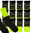 12x Pairs Yellow Hi Vis Work Socks Bulk Pack - High Visibility Fluro Safety Tradie Workwear