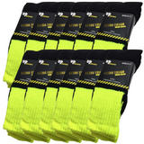 12x Pairs Yellow Hi Vis Work Socks Bulk Pack - High Visibility Fluro Safety Tradie Workwear