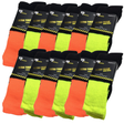 12x Pairs Yellow & Orange HI VIS SOCKS Bulk Pack - High Visibility Fluro Safety Workwear