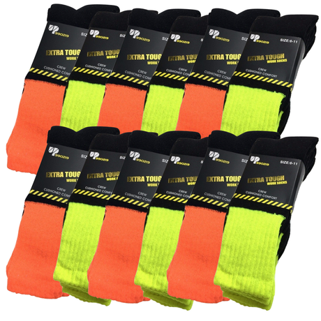 12x Pairs Yellow & Orange HI VIS SOCKS Bulk Pack - High Visibility Fluro Safety Workwear