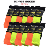 12x Pairs Yellow & Orange HI VIS SOCKS Bulk Pack - High Visibility Fluro Safety Workwear