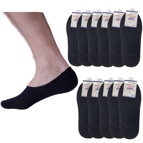 12 Pairs No Show Cotton Socks Bulk Pack - Non Slip Low Cut Invisible Footlet Socks - Black