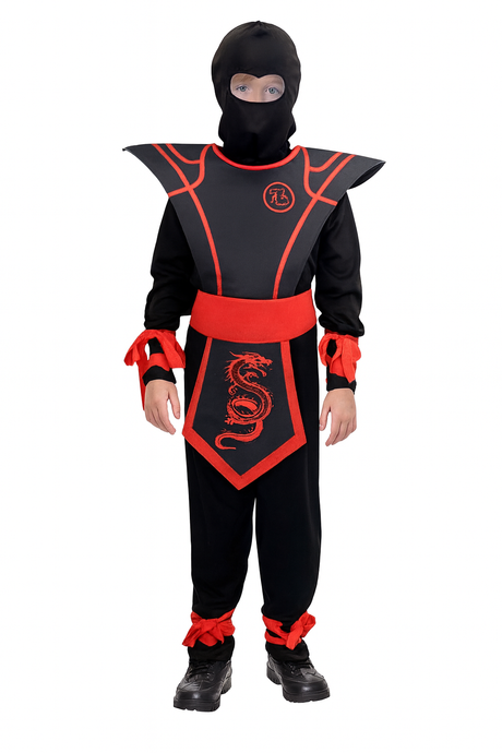 Kids Ninjas Warrior Assassin Suit Halloween Party Cosplay Costume in Red / Black - 10-12 Years (135-150cm Height)