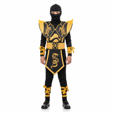 Children Ninja Warrior Assassin Suit Halloween Party Cosplay Costume in Yellow - 10-12 Years (135-150cm Height)