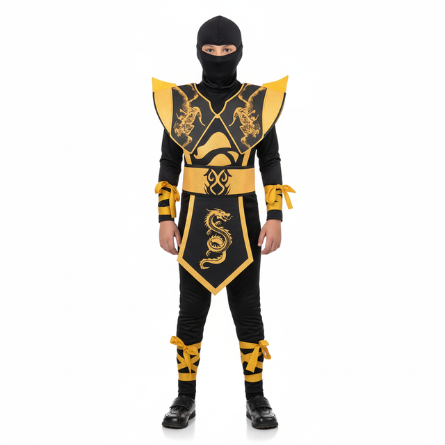 Children Ninja Warrior Assassin Suit Halloween Party Cosplay Costume in Yellow - 10-12 Years (135-150cm Height)