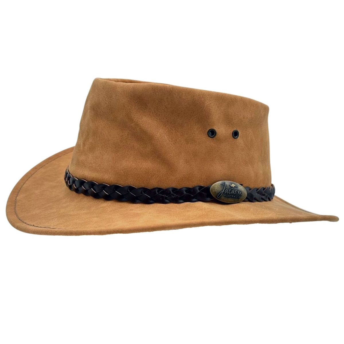 Jacaru 1301A Kids Vegan Leather Hat - Chin Strap & UPF 50+ (Child 52cm Made in Australia)