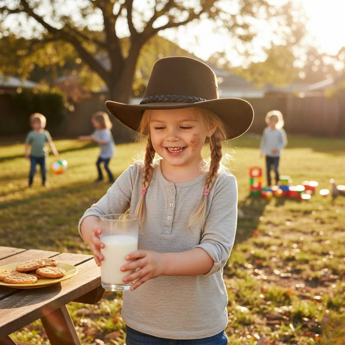 Jacaru 1301A Kids Vegan Leather Hat - Chin Strap & UPF 50+ (Child 52cm Made in Australia)