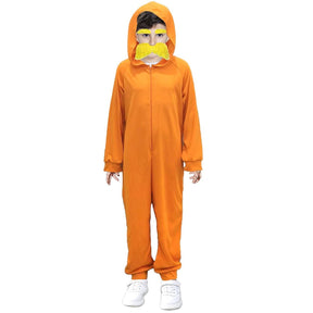 Kids Plain Orange Hooded Jumpsuit Girls Boys Halloween Costume Book Week Outfit