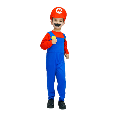 Boys Plumber Hero Costume - Bros Jumpsuit (Kids Book Week & Halloween Fancy Dress)