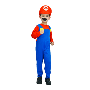 Boys Plumber Hero Costume - Bros Jumpsuit (Kids Book Week & Halloween Fancy Dress)