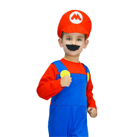 Boys Plumber Hero Costume - Bros Jumpsuit (Kids Book Week & Halloween Fancy Dress)